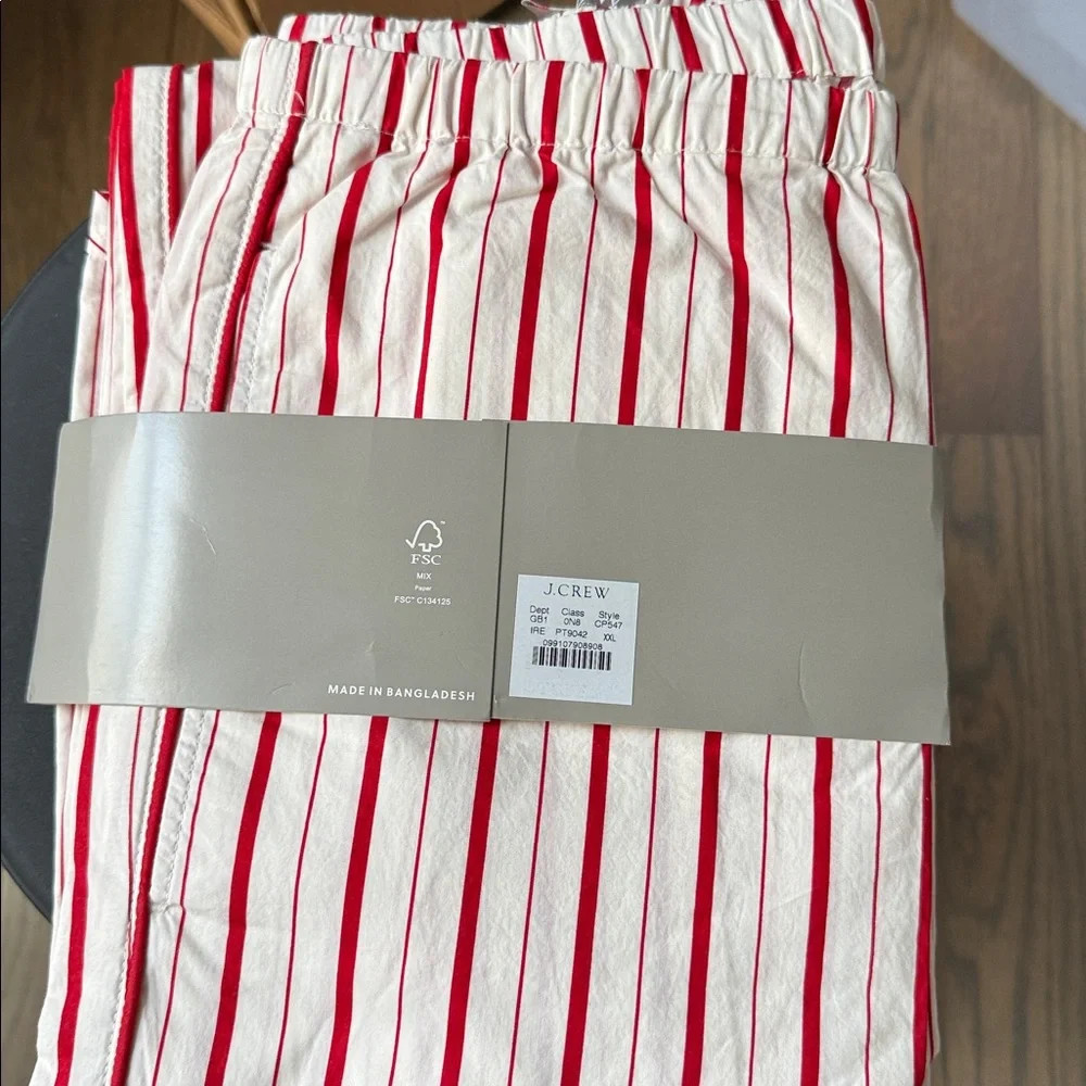 NWT J. Crew Cotton Poplin Long-Sleeve Pajama Pant Set Red Peppermint Stripe, XXL - Picture 6 of 7
